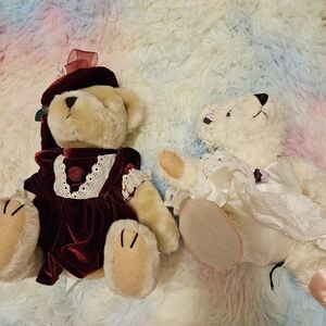 Plush Teddy Bears in Red and White Outfits